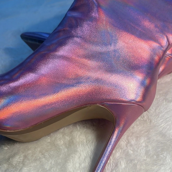 Steve Madden Sz 6 Pink Patent Pearlized Iridescent Point Toe Boots Sarina NWT - Picture 15 of 16